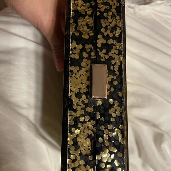 ALDO gold and black acrylic clutch evening handbag - Picture 3 of 4